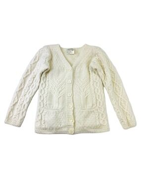 Kilronan Knitwear cream merino wool cardigan Womens Size XXS Irish knit sweater